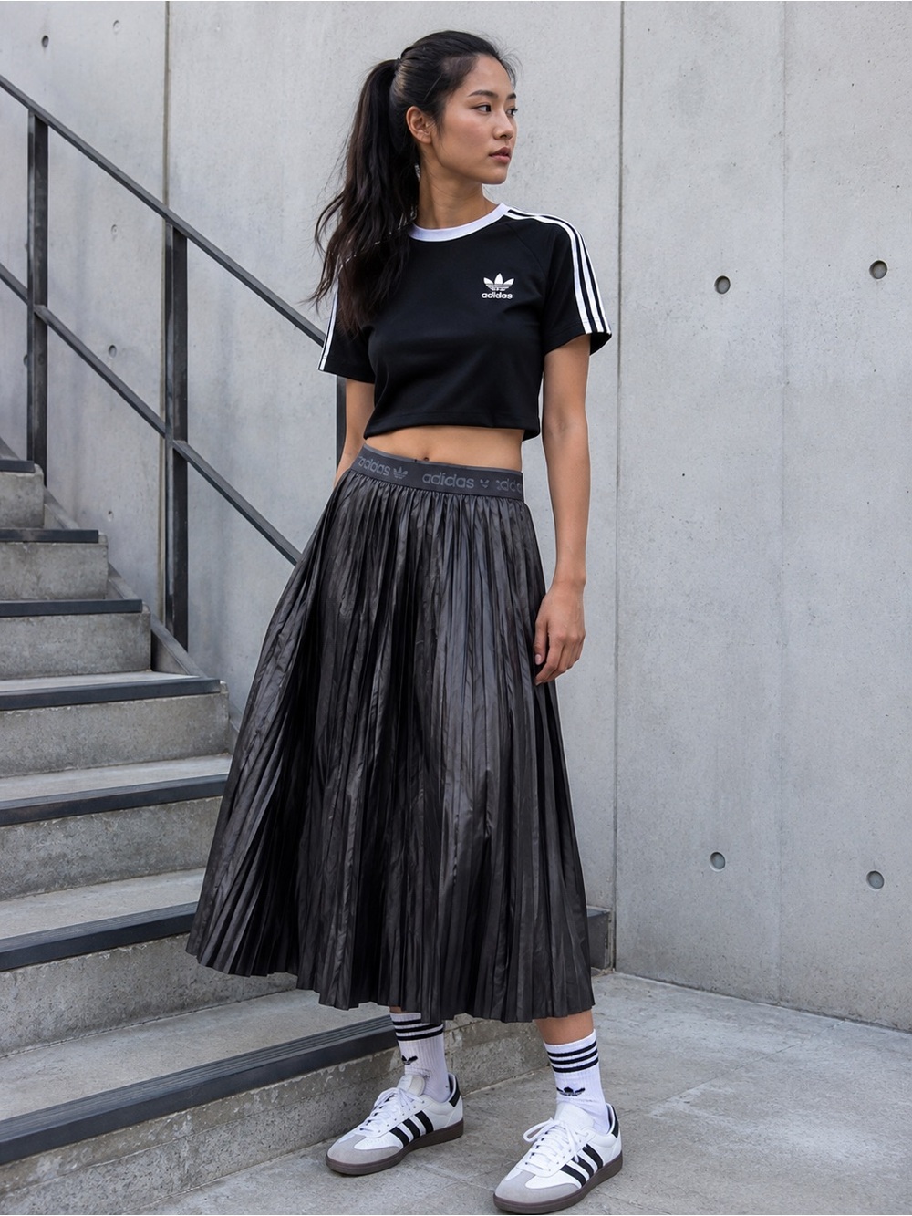 Adidas Black Pleated Midi Skirt